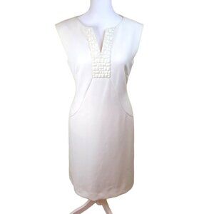 Tahari Sheath Dress Sleeveless Embellished Ivory V-Neck Womens Size 2